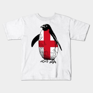 England Penguin Flag of England | Vintage Penguin Supporting England Kids T-Shirt